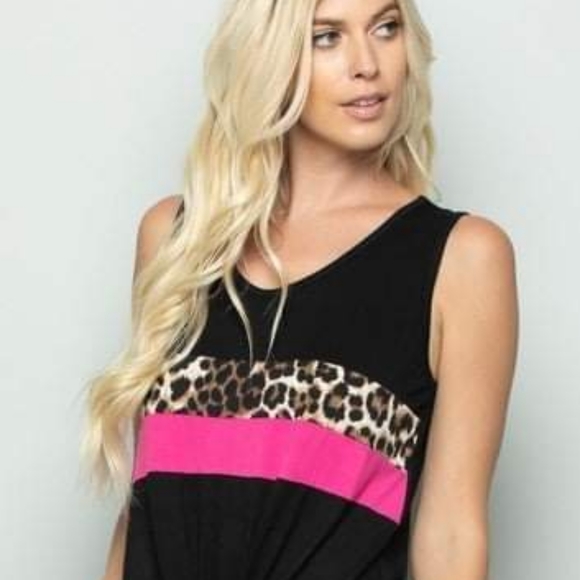 Heimish Plus Size Black Leopard Pink Color Block Tie Hem Tank Top NWOT - Picture 3 of 3